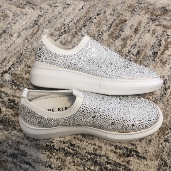 Anne Klein Shoes - Anne Klein silver jeweled sneakers.  Size 8 Brand new.  Easy slip on.